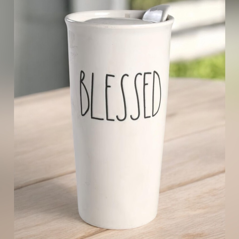 Rae Dunn Blessed Ceramic Coffee Tea Travel Mug with Lid